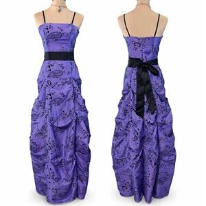 Vintage Y2K Purple Black Velvet Prom Dress Maxi 9/10 Fairy Whimsigoth Glitter